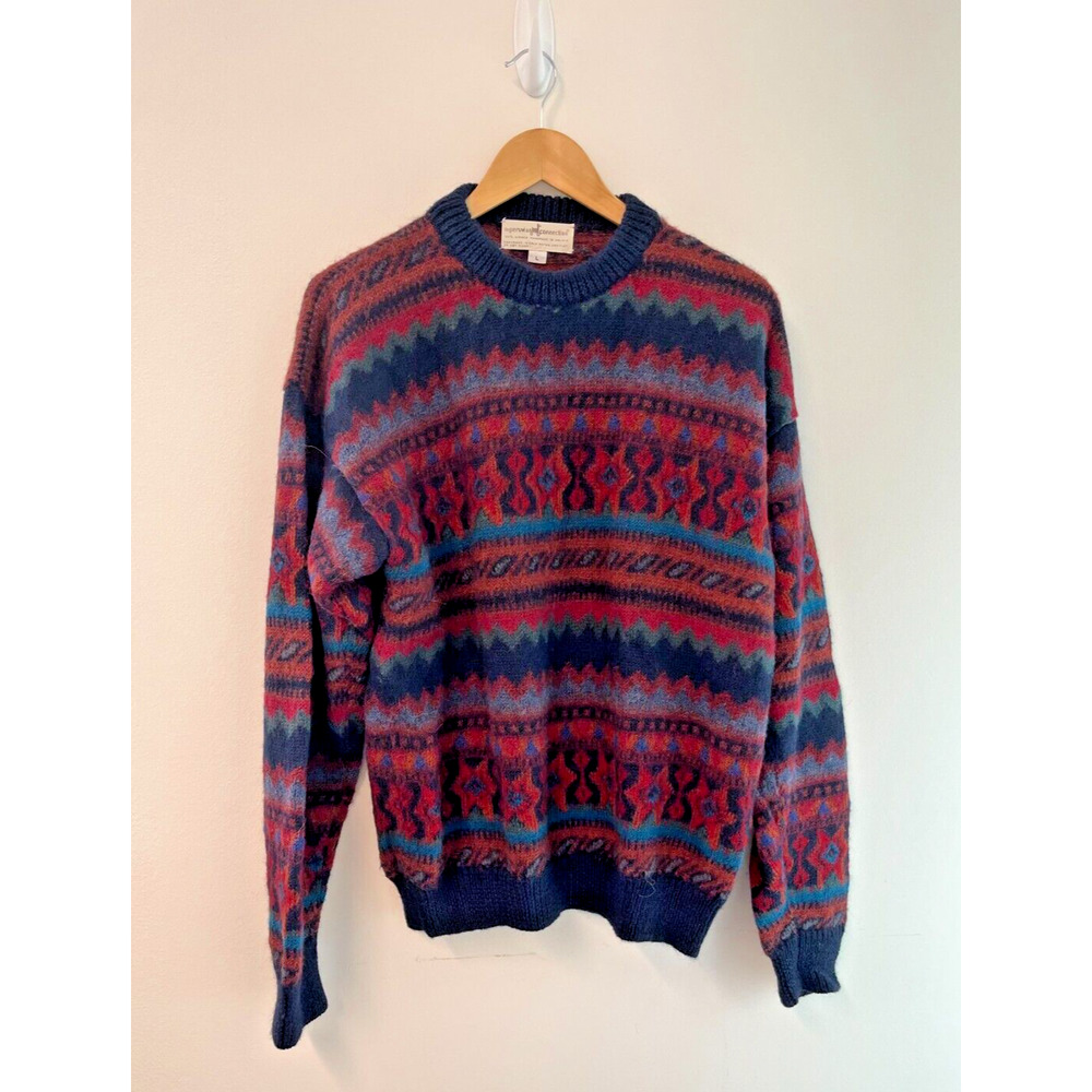 Warm toned, colorful, patterbed knit sweater. 100% Alpaca. Handmade.